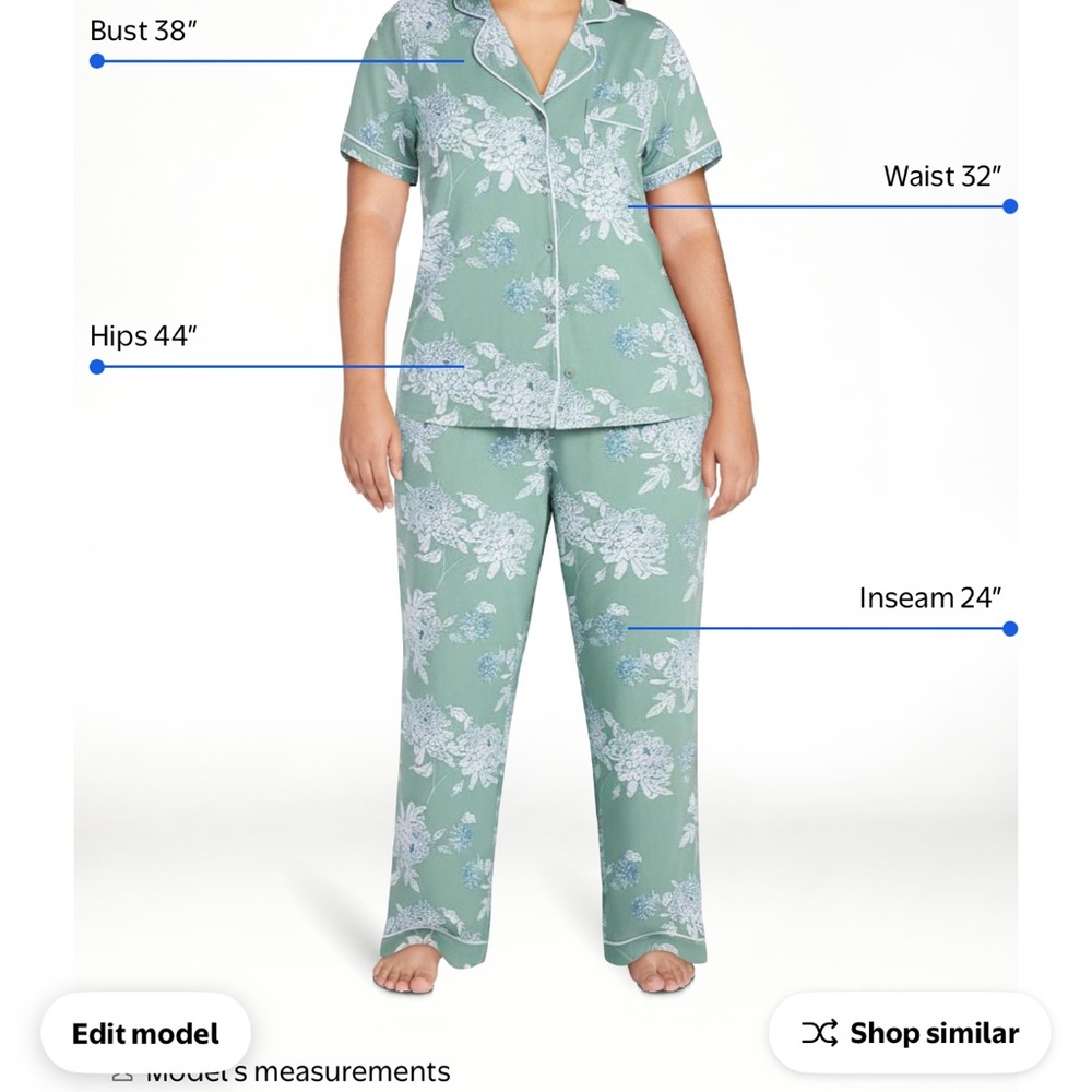 Plus Size Joyspun Floral Pajama Set - Sage Green - Picture 2 of 4